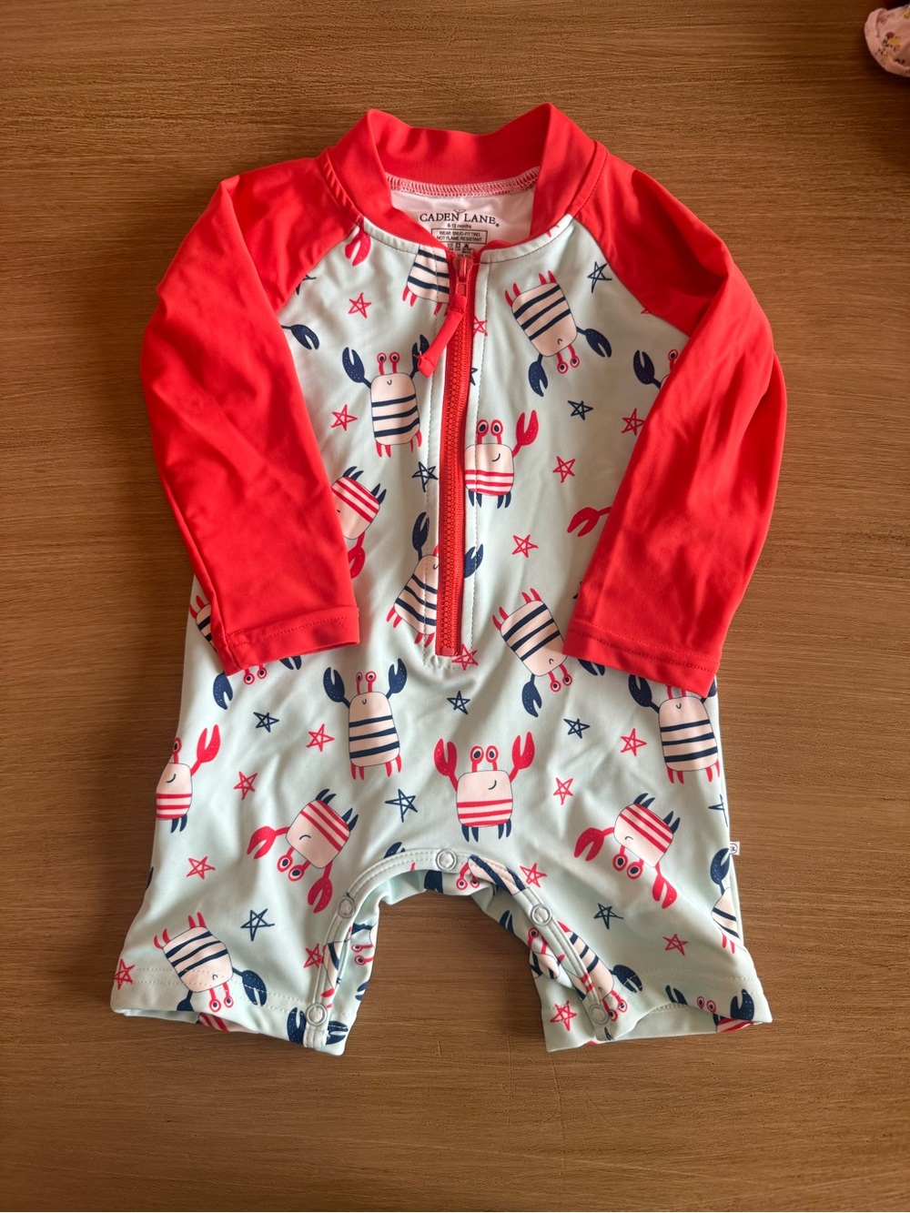 Caden Lane Red-Sleeve Crab Print Rashguard One-Piece